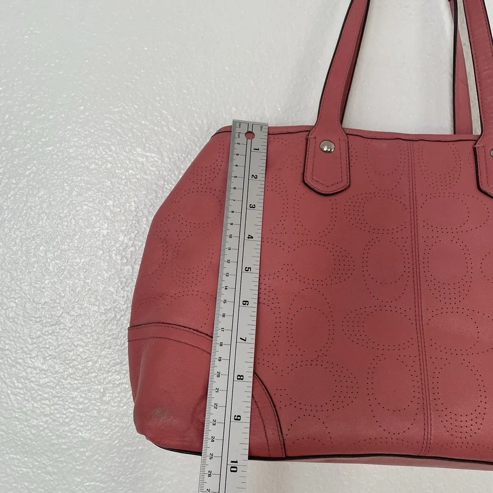 Coach 19681 Perforated Leather Carryall Satchel‎ Shoulder Bag Tote Coral Pink
